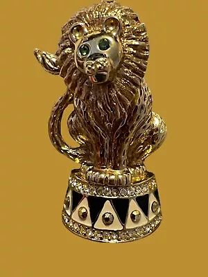 St John Knit Vintage Circus  Lion Bobblehead Enamel Swarovski Green Eyes *rare* • $102.60