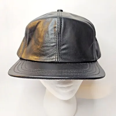 Hatquarters Henschel Black Leather Vintage StrapBack Cap Hat Made In USA • $9.99