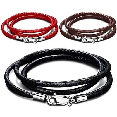 Black Coffee Brown Braided Pu Wax Leather Cord Necklace Stainless Steel Clasp • £4.21
