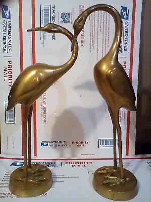 Set Of 2 Vintage Mid Century Modern Brass Crane Stork Bird Statue Figurines • $60