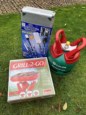 Calor Gas Grill-2-Go_3 In 1 Gas BBQ+5kg Gas Bottle+Stainless Utensil Set.All NEW • £150