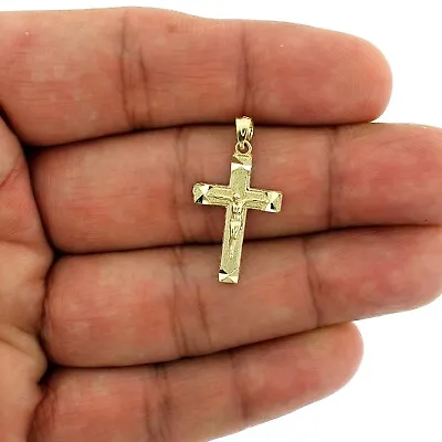 Mens Real 10K Yellow Gold Diamond Cut Jesus Crucifix Cross Charm Pendant • $79.99