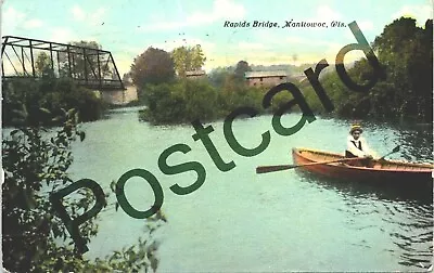 1911 MANITOWOC WI Rapids Bridge Pub: Kirby Postcard Jj036 • $8