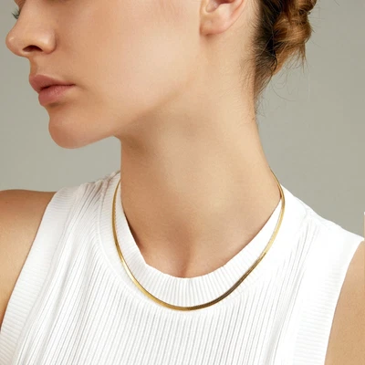 £10.99 • Buy Source 18 Inch 18ct Gold 5mm Herringbone Flat Snake Chain Necklace