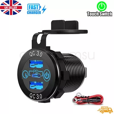 Dual QC 3.0 USB + PD Type-C Fast Car Charger Socket Adapter Power Outlet 12V 24V • £9.29