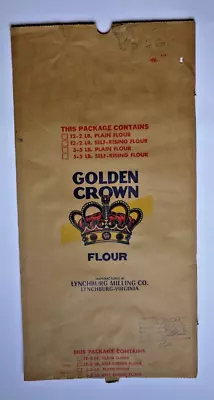 Vintage Paper Sack Bag - GOLDEN CROWN FLOUR LYNCHBURG MILLING CO VA 1976 • $16