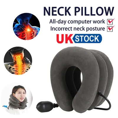 Air Inflatable Neck Pillow Cervical Head Traction Pain Relief Therapy Device • £12.72