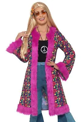 Smiffys 60s Psychedelic Hippie Coat 70s - Adult Dress Up Costumes Pink Ladies M • £20.99