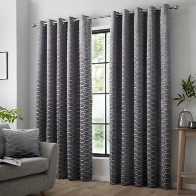 Curtina Kendal Damask Geometric Textured Eyelet Lined Curtains • £36.49