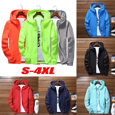 Mens Outwear Lightweight Windbreaker Waterproof Rain Jacket Hooded Breathable ↷ • $11.38