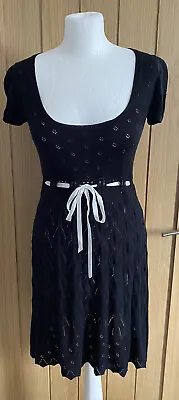 £19.99 • Buy VTG 1980s Oasis Black Lacy Knit Short Sleeve A Line Dress Size 8 Retro Mod 60s.