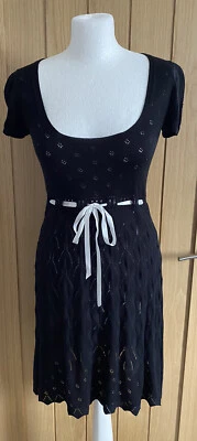 £19.99 • Buy VTG 1980s Oasis Black Lacy Knit Short Sleeve A Line Dress Size 8 Retro Mod 60s.