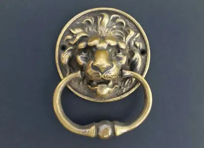 Lg. Unique Antique Vintage Style Brass Lion Head Door Knocker Towel Ring 6  #D6 • $53.95