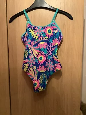 Zoggs Girls Blue Floral Swimsuit Age 12 Chest 32 Inches • £2.99