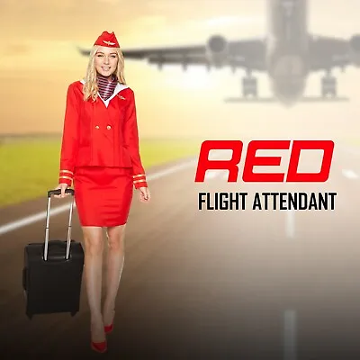 £17.69 • Buy Ladies Red Flight Attendant Costume Cabin Crew Air Hostess Uniform Fancy Dress