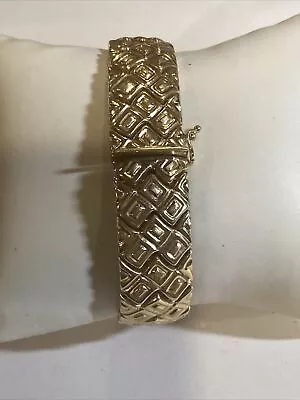 Vintage 14K Hollow Yellow Gold Basket Weave Bracelet Made In Turkey 7 5/8 Inches • $1380
