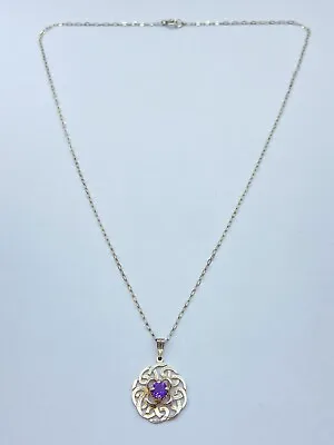 Vintage Scottish Celtic Knot Sterling Silver & Faceted Amethyst Necklace • £25