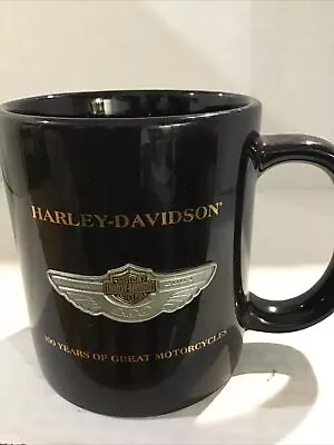 Harley Davidson 100th Anniversary W/emblem Black Coffee MUG.  Art Deco Mug B126 • $38.96