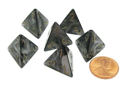 Lustrous 18mm 4 Sided D4 Chessex Dice 6 Pieces - Black With Gold • $6.79