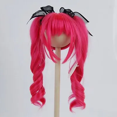 BJD 8-9 Inch 1/3 Doll Wigs Synthetic Double Braid Pigtails Hot Red Pink Hair DIY • $26.99