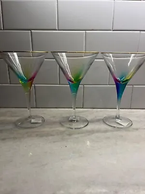 3 VIETRI Rainbow Martini Glasses NWT • $27.50