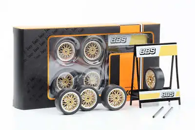 1:18 4 Rims Wheel Set 1 3/32in Set Bbs Motorsport Gold 1 3/8in With Tyre IXO • $20.42