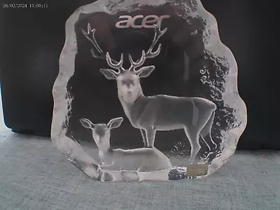 Mats Jonasson Sweden; Stunning Lead Crystal Stag & Deer Ice Sculpture Signed. • £45