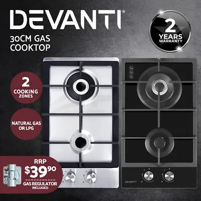 Devanti Gas Cooktop 30cm Kitchen Gas Stove Cooker 2 Burner Cook Top Konbs NG LPG • $131.95