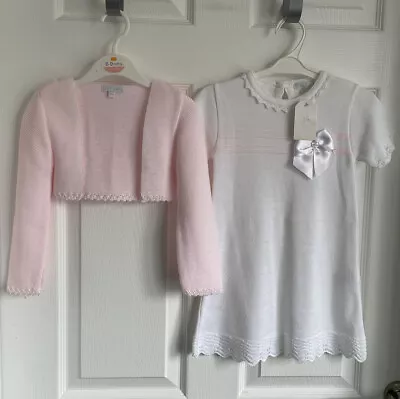 Baby Girls Pink/White ZIP ZAP Designer Knitted Cardigan Dress Outfit - 24M BNWT • £6.95