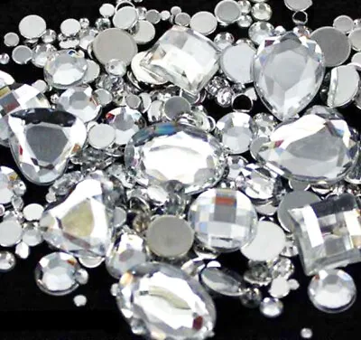 £3.99 • Buy 50 Clear Mix Flat Back Faceted Teardrop Rhinestone Glue On Bead Diamante Gem UK