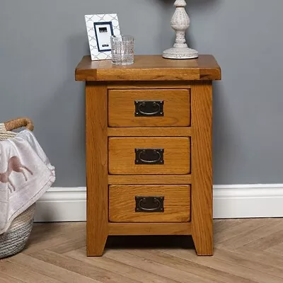 Elm Home And Garden Solid Oak 3 Drawer Rustic Stain And Wax Bedside Cabinet • £145