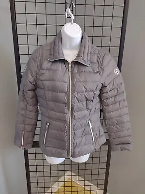 Michael Kors Down Packable Jacket Woman's Size Small Puffer Grey Full Zip Coat • $24.99