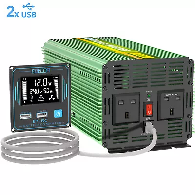 £165.89 • Buy Power Inverter 2000W 4000W DC 12V To AC 240V USB LCD UK Plugs Car Camper EDECOA
