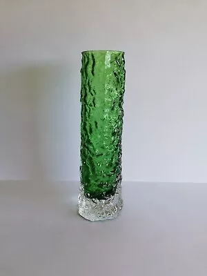 £95 • Buy Whitefriars Textured Meadow Green Small Finger Vase 9729 Label. Geoffrey Baxter.