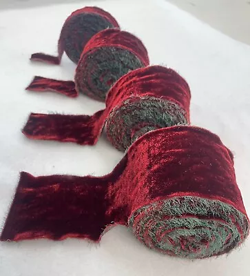 Iridescent Christmas Red & Green Silk Velvet Ribbon ( 4 Widths To Choose From) • $2.66