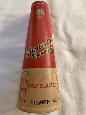 1950's QUART Hancock Co. Creamery Dairy Milk Bottle Wax Cone Carton Ellsworth ME • $14.25