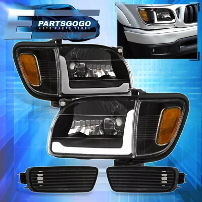 For 01-04 Toyota Tacoma Black LED DRL Head Lights +Amber Corner Bumper Lamps Set • $143.99