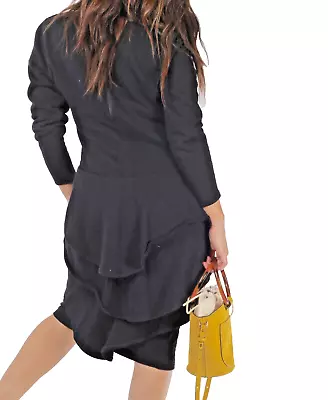 Vintage Womas Black Long Sleeve Ruffle Tiered Long Sleeves Casual Dress Size S • $29.99