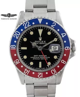 Vintage 1966 Rolex GMT-Master 1675 Stainless 40mm Black Gilt Dial Pepsi Bezel • $23999