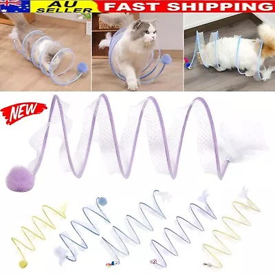 Folded Cat Tunnel Interactive Toy Spiral Tunnel Balls Mouse Feather Kitten Toys • $15.99