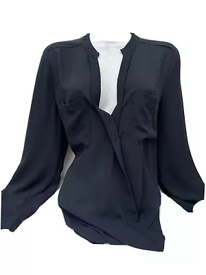 $22 • Buy Maeve By Anthropologie Eva Wrap Blouse Dress Top Navy Blue 6