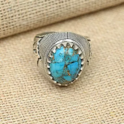 Men's Copper Turquoise Ring Handmade 925 Sterling Silver Gift Ring All Size D143 • $18.39