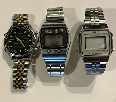 Vintage Seiko Watch Lot Of 3 Seiko H021 Seiko 0634 Seiko A914 Digital Chrono • $275