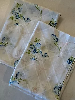 Vintage Standard Pillowcase Pair Blue Floral Lattice Roses Lilac Hydrangea • $24