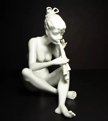 Retired Kaiser Nude Girl With Flute White Glaze Porcelain Figurine 7 1/2  • $55