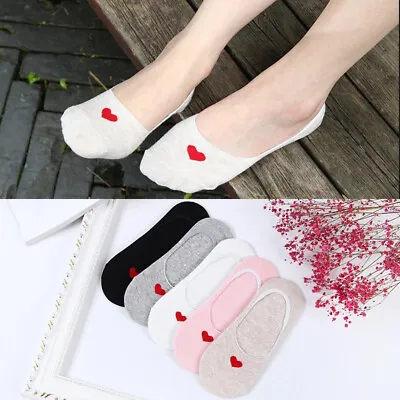 2Pairs Women Ladies Heart Socks Liners Footsies Invisible Soft Knitt Cotton 100% • £4.09