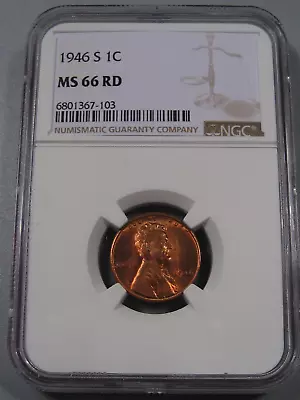 BU RED GEM 1946-S Lincoln Wheat Penny NGC MS66 RD.  #35 • $32.46