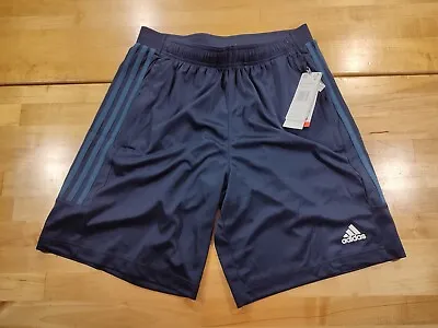 Mens Adidas Aeroready 3 Stripe Performance Shorts W/Pockets Medium Blue • $19.49