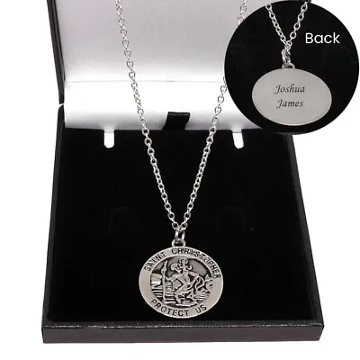 £18.99 • Buy St Christopher Necklace. Engraved Gift For Boy, Man, Woman, Personalised, 23mm