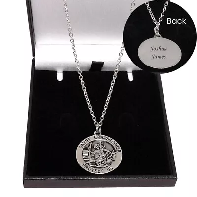 St Christopher Necklace. Engraved Gift For Boy Man Woman Personalised 23mm • £13.99